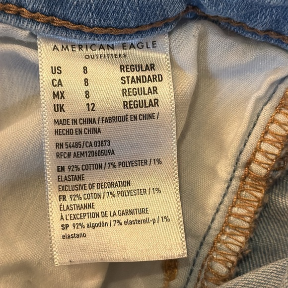 American Eagle Super Stretch Hi Rise Jegging Crop Light Wash Ripped Raw Hem Sz 8 - Picture 7 of 7